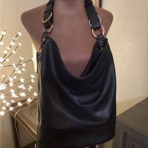 Elegant Black Faux Leather Shoulder Bag